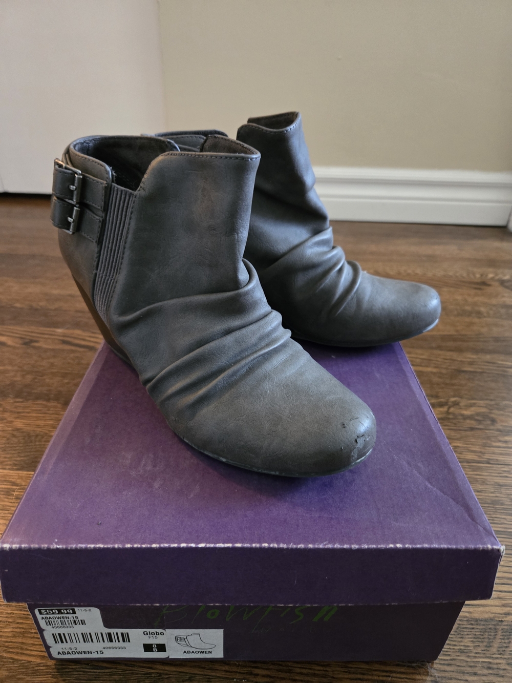 Womens Gray Ankle Booties with Side Buckle